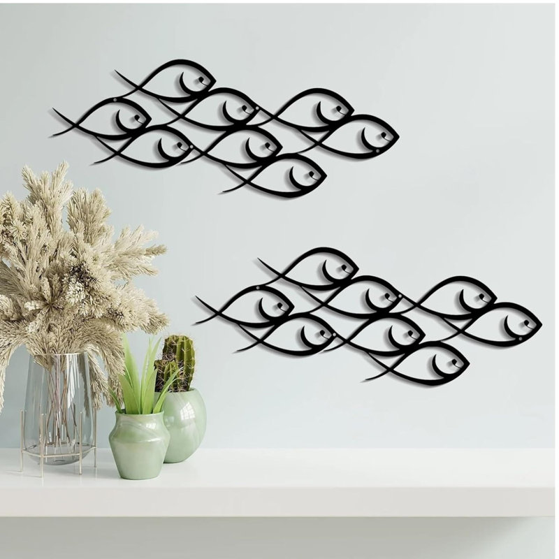 Metal Fish Wall Art Decor Set 2 Piece