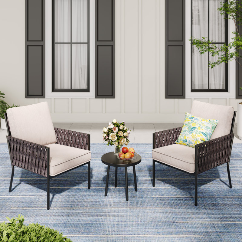 Ensemble de meubles de patio 3 pièces, fauteuils avec table basse, ensemble de conversation moderne en osier avec coussin épais et imperméable pour terrasse, jardin, porche