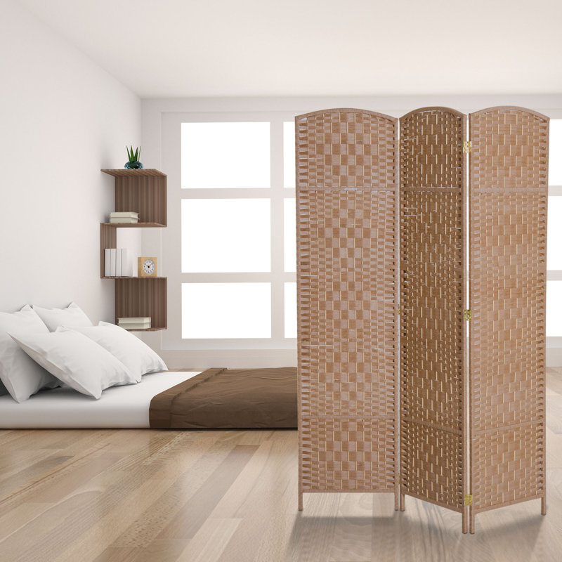 Paravent 3 panneaux pliable, écran d'intimité en osier de 6 pi de hauteur avec charnière 360 °, naturel, Bois naturel, 3