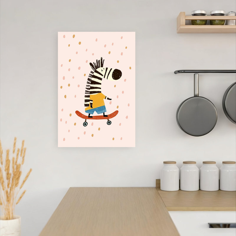 Skateboarding Zebra Fun Playful Whimsical Contemporary Zebra Wall Art Print 1 Piece Wrapped Canvas Wall Art