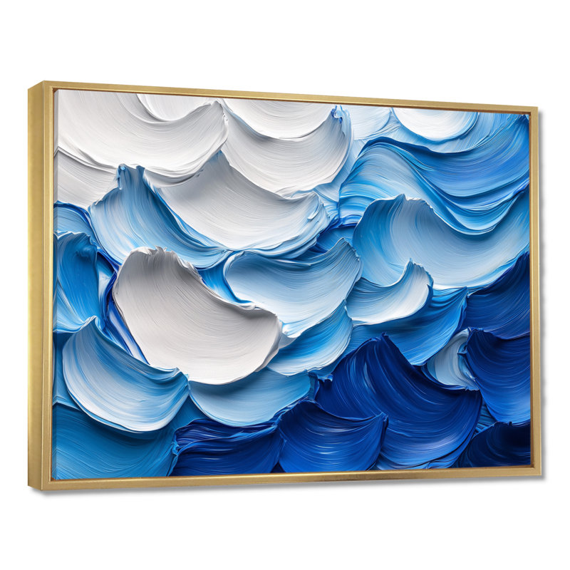 Nuredin Ocean Blue Delicate Flower Petals I - fleurs abstraites, art mural, H 24 po x l 32 po, Cadre flottant, Or