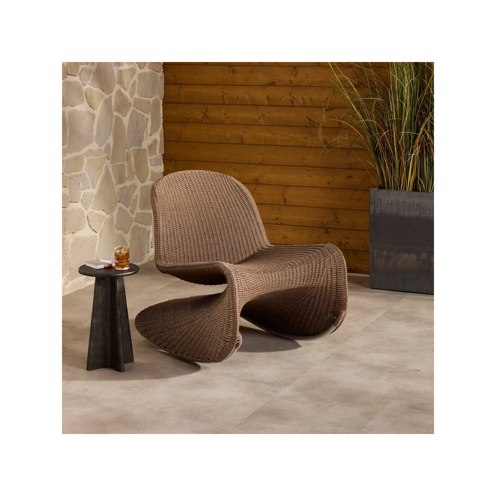 Daughtery Wicker Outdoor Armless Lounge Chair, Tanned Weave