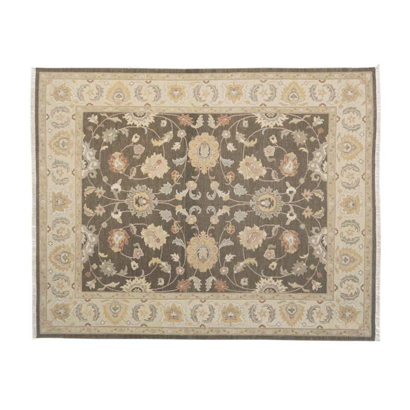 Wool Oriental Area Rug in Brown/Ivory, Rectangle 9' x 12'