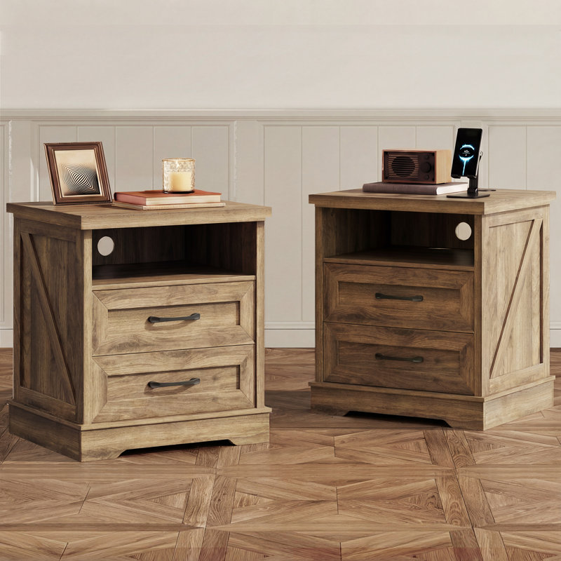 Farmhouse Nightstand With 2 Spacious Drawers,End Table With Ample Storage Shelf,Bedside Cabinet With 4 Solid Wood Legs Farmhouse Nightstand With 2 Spacious Drawers,End Table With Ample Storage Shelf,Bedside Cabinet With 4 Solid Wood Legs (Set Of 2)