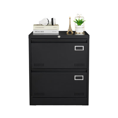 Classeur verrouillable en métal à usage de bureau - 2 tiroirs, noir, tiroirs élargis
