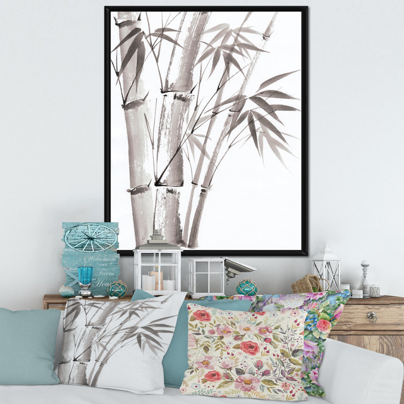 Palmier en bambou - III sur toile, H 40 po x l 30 po x 1,5 po, Cadre flottant noir
