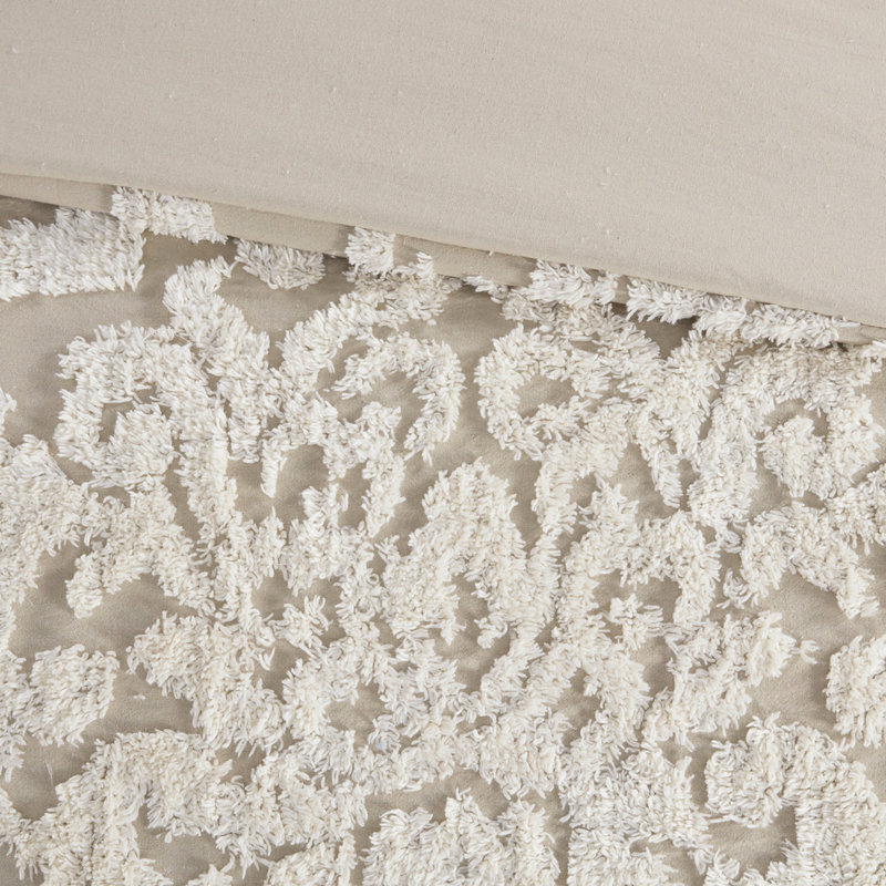 Ensemble de literie 3 pièces en chenille de coton taupe, Édredon très grand + 2 taies décoratives, Taupe