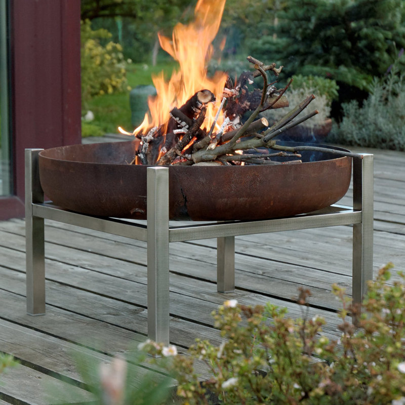 Round Stainless Steel Fire Pit, Brown
