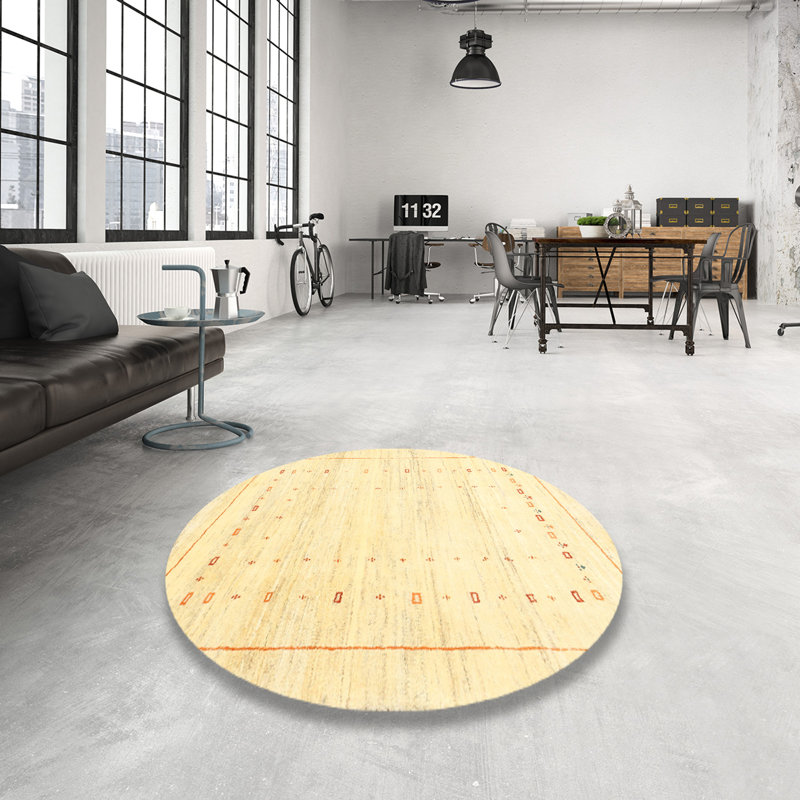 Tapis de zone jaune contemporaine, Rond 4 pi