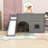 Full Size Wooden Low Loft Bed with Storage Shelves and Slide-906624019