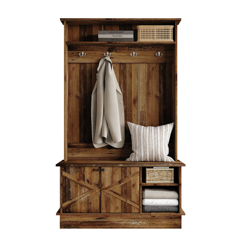 Hall Tree with Storage Cabinet, Walnut