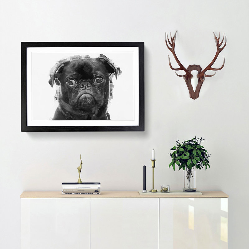 Pug Dog in Abstract - Framed Print, 50cm H x 76cm W x 2cm D, Black