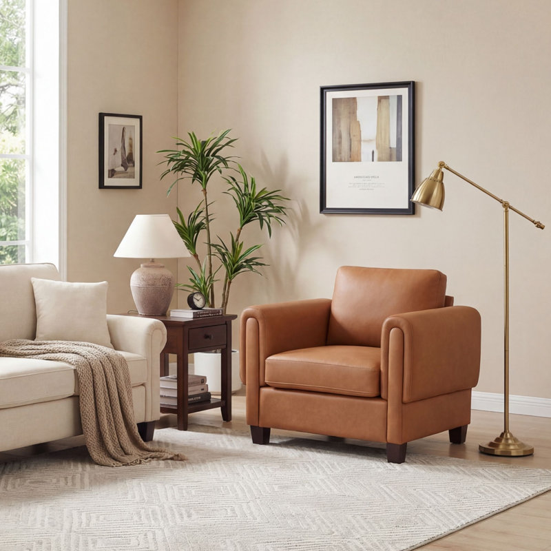 Chaise d'appoint moderne rembourrée avec accoudoirs, 1 pièce, Brun