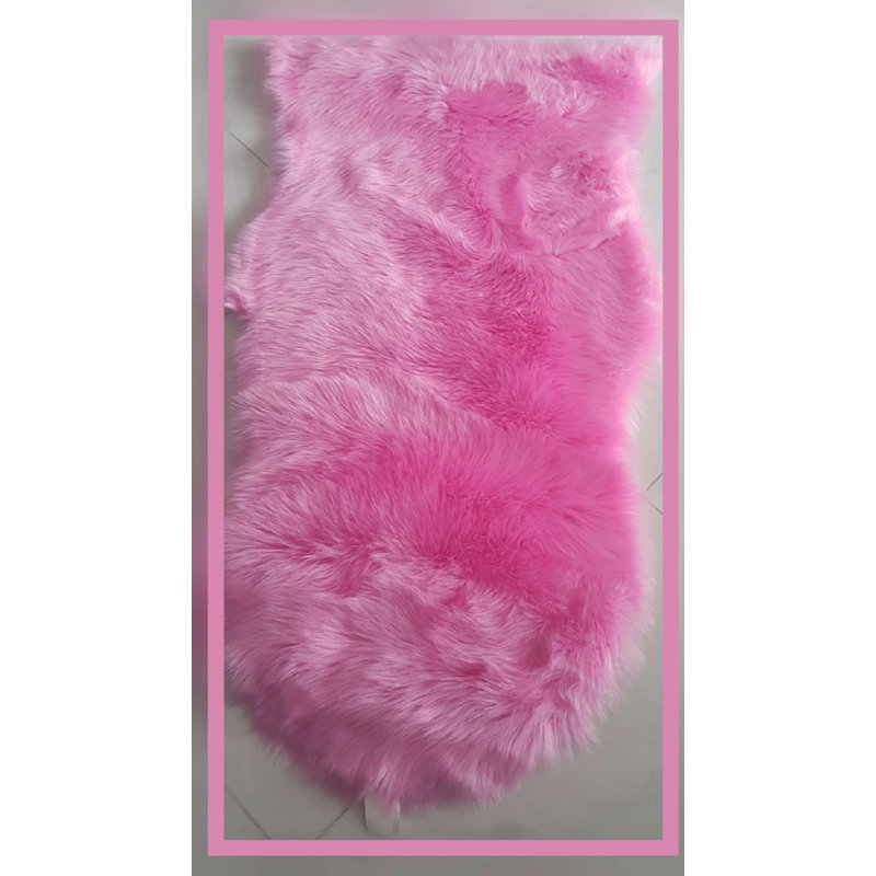 Oval Solid Colour Sheepskin 60cm X 110cm Area Rug, Pink
