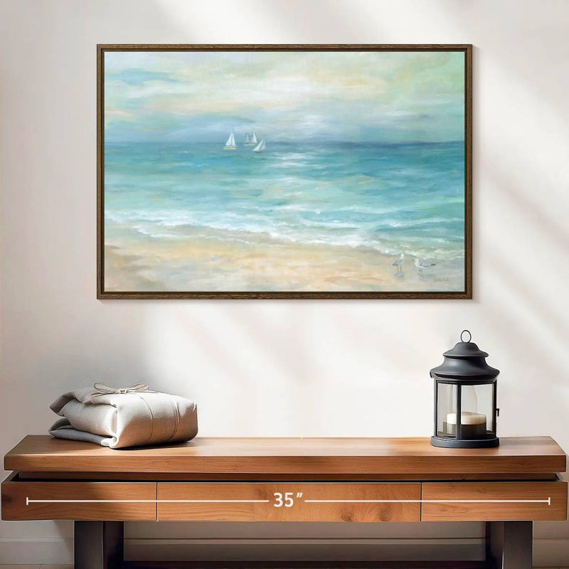 Paysage de l'île Azemar, 25 po x 17 po, Cadre flottant noyer