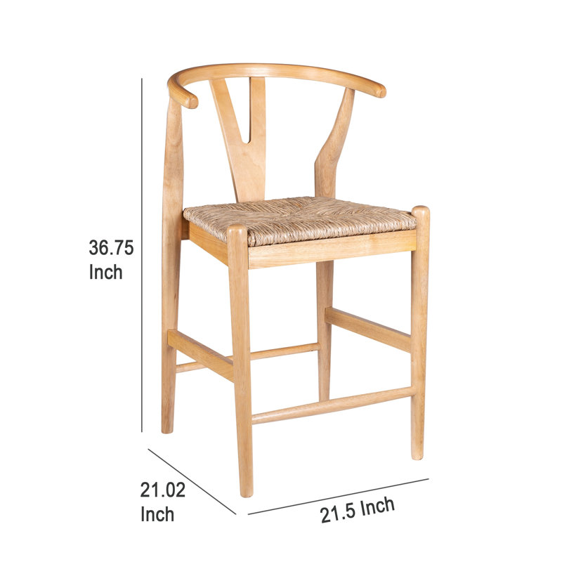 Tabouret de comptoir Cera, corde tissée à la main, bois brun naturel, Tabouret de comptoir (siège d’une hauteur de 24