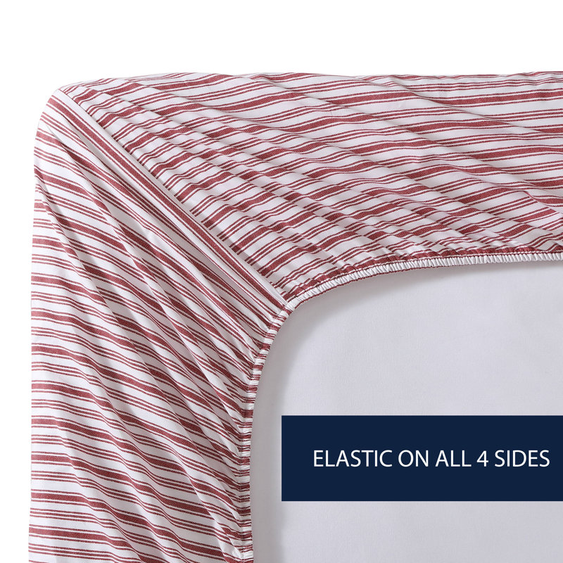 Twin White and Red Cotton Percale Sheet Set