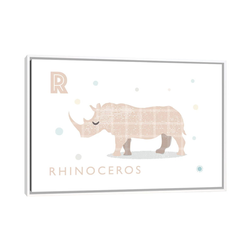 Rhino - imprimé, Pas de tapis, H 40 po x l 60 po x 1,5 po, Toile blanche encadrée