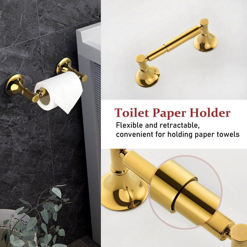 6 - Piece Bathroom Hardware Set, Brushed Gold, 3" H x 22" W x 3" D
