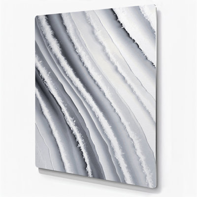 Diagonale rayures blanc neige, gris clair, bleu, art mural en métal
