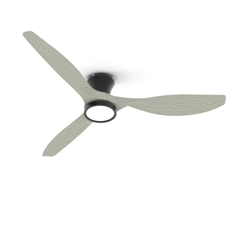 Jacara 52" Flush Mount Ceiling Fan with LED Light & Remote Black with White Oak, Black with White Oak Blades