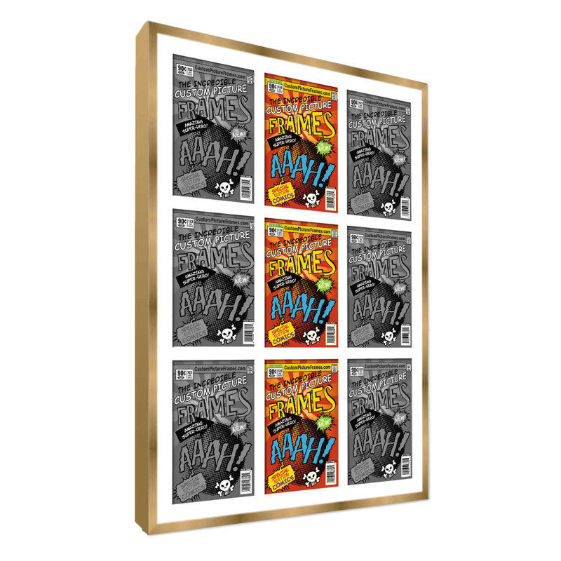9 tapis de cadre 9 bandes dessinées pour afficher 9 bandes dessinées UV UV, support et matériel de suspension, Or / blanc