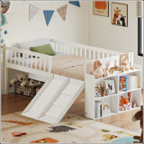 Twin Size Bed Frame with Storage Shelf, Slide, and Ladder