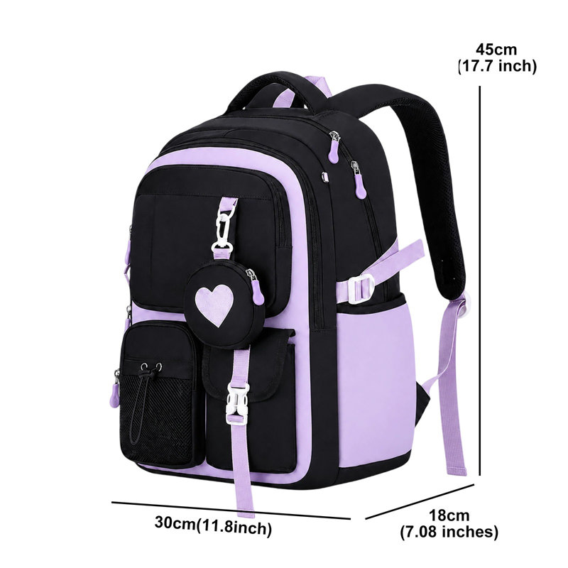 Ensemble de stylos en plastique, sac à dos décontracté pour filles, imperméable, sac d'école, sac à dos bandoulière tendance et polyvalent pour collégiennes, lycéennes, étudiantes, voyages quotidiens et activités de plein air