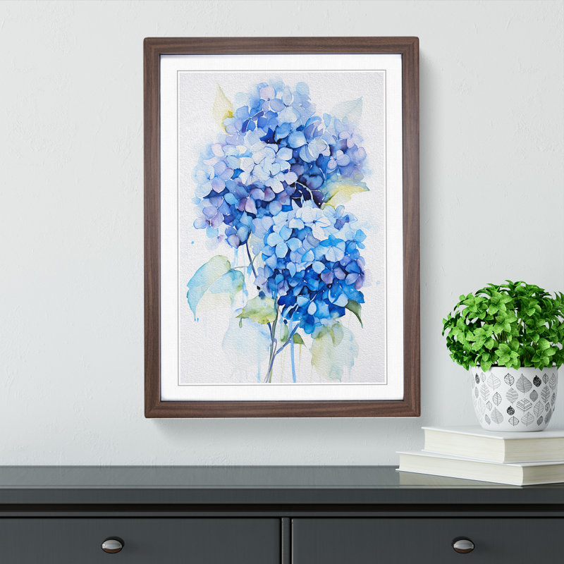 Hydrangea Gestural No.2 - Framed Print, Walnut, 64cm H x 46cm W x 2cm D
