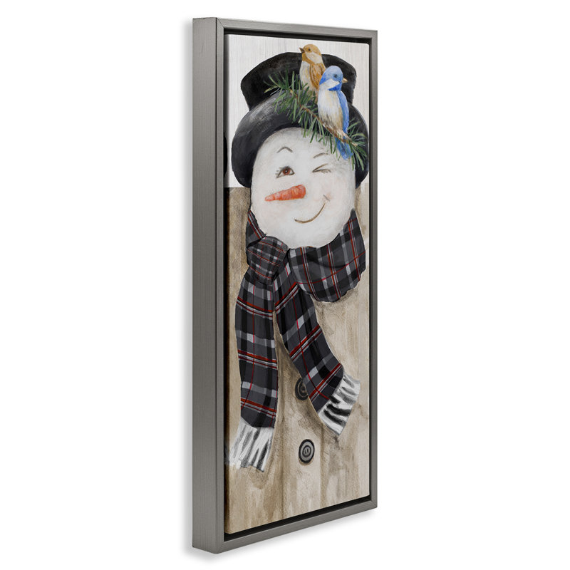 «Rustic Winter Snowman Wink Grain», art mural sur toile flottante par Lanie Loreth, H 25 po x l 11 po