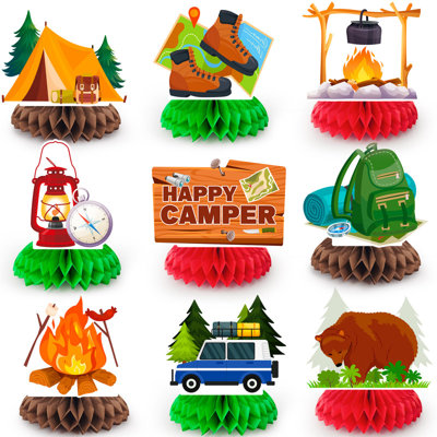 Camping Honeycomb Centerpiece, 9pcs Camper Table Centerpieces