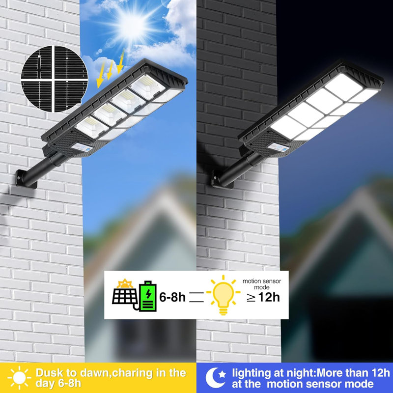 Solar Street Lights Outdoor Waterproof, Outdoor Led Street Light Dusk To Dawn, Led Wide Angle Lamp With Motion Sensor For Parking Lot, Yard