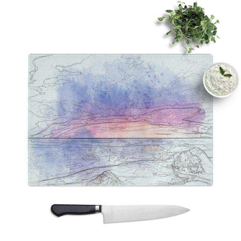 Tempered Glass a Beach in Spain Chopping Board, 39 cm W x 28.5 cm L