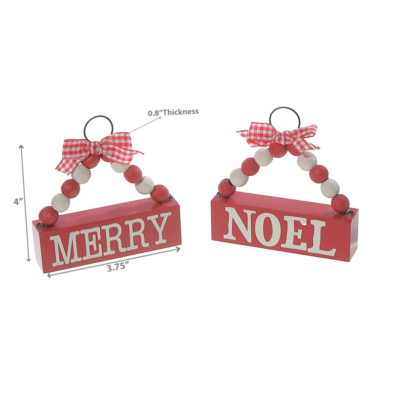 Enseigne suspendue perlée (Merry / Noel) (rouge) - ensemble de 12