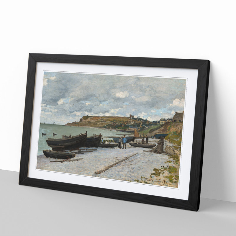 Sainte-Adresse Beach by Claude Monet - Picture Frame Painting, Black Framed, 48cm H x 65cm W x 2cm D