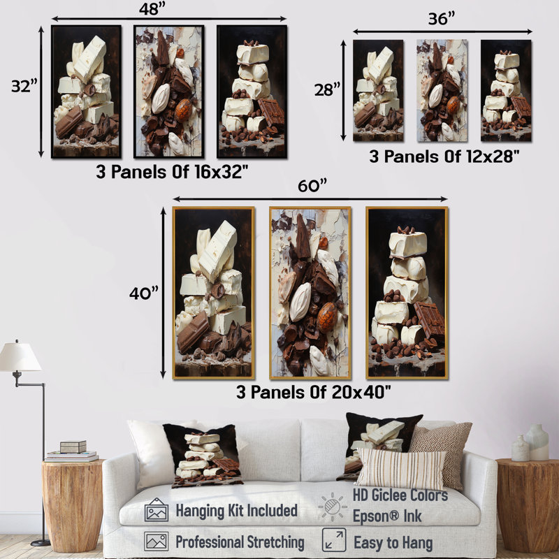 Chocolate Charm Milky White, 32" H x 48" W, White Floater Framed