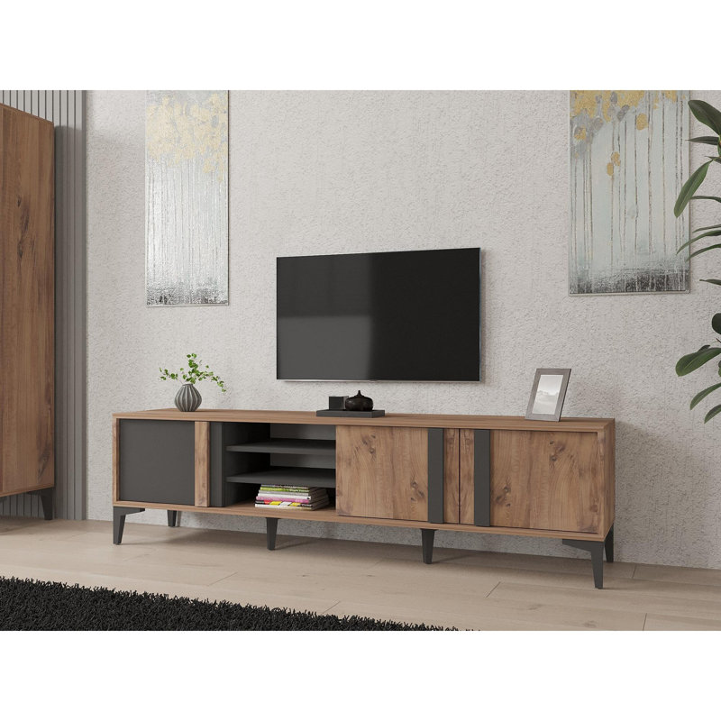Meuble télé moderne scandinave, couleurs atlantiques et anthracite, 70,9 x 19,7 x 15,7 pouces | 100% panneau de particules enduit de mélamine, épaisseur: 0,7 pouce | Conception élégante, parfaite pour le salon et les espaces de divertissement