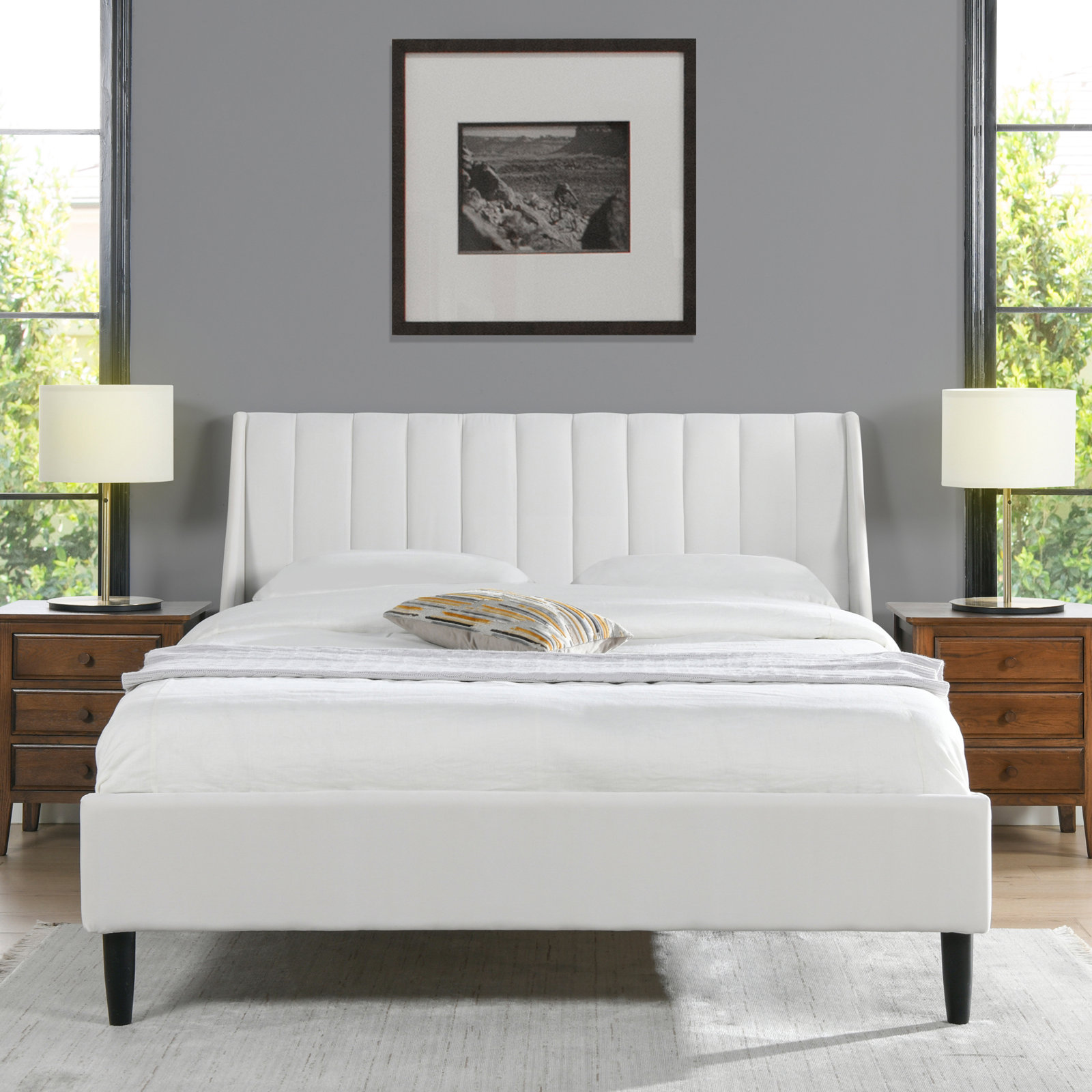Helaina Velvet Upholstered Wingback Bed, Queen, Cloud White Velvet