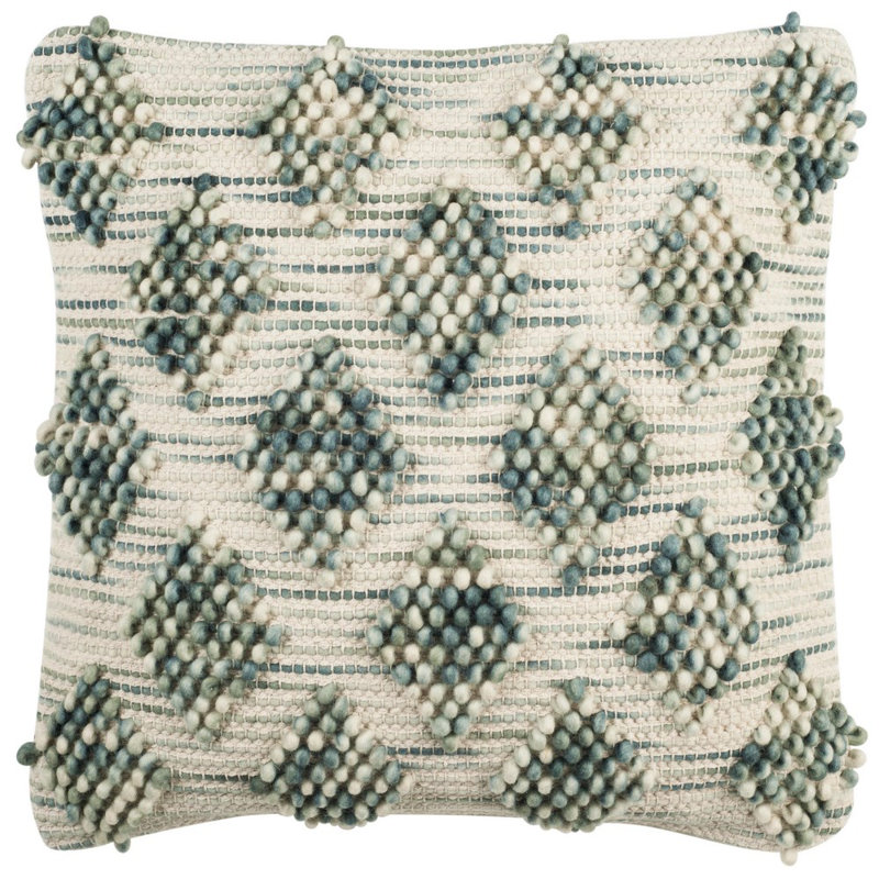 Beige and Ivory Geometric Wool 20" Square Throw Pillow