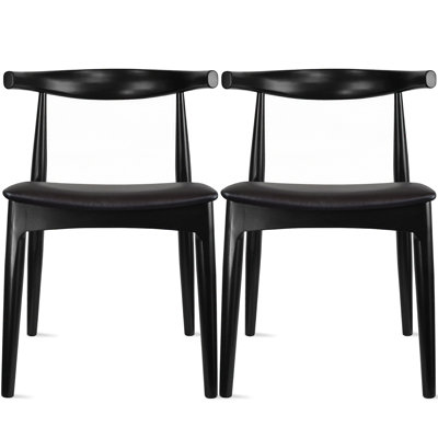 Clontz Conde Wooden Farmhouse Dining Chairs – Mid-Century Modern Design with PU Leather Cushion Seat (Set of 2)