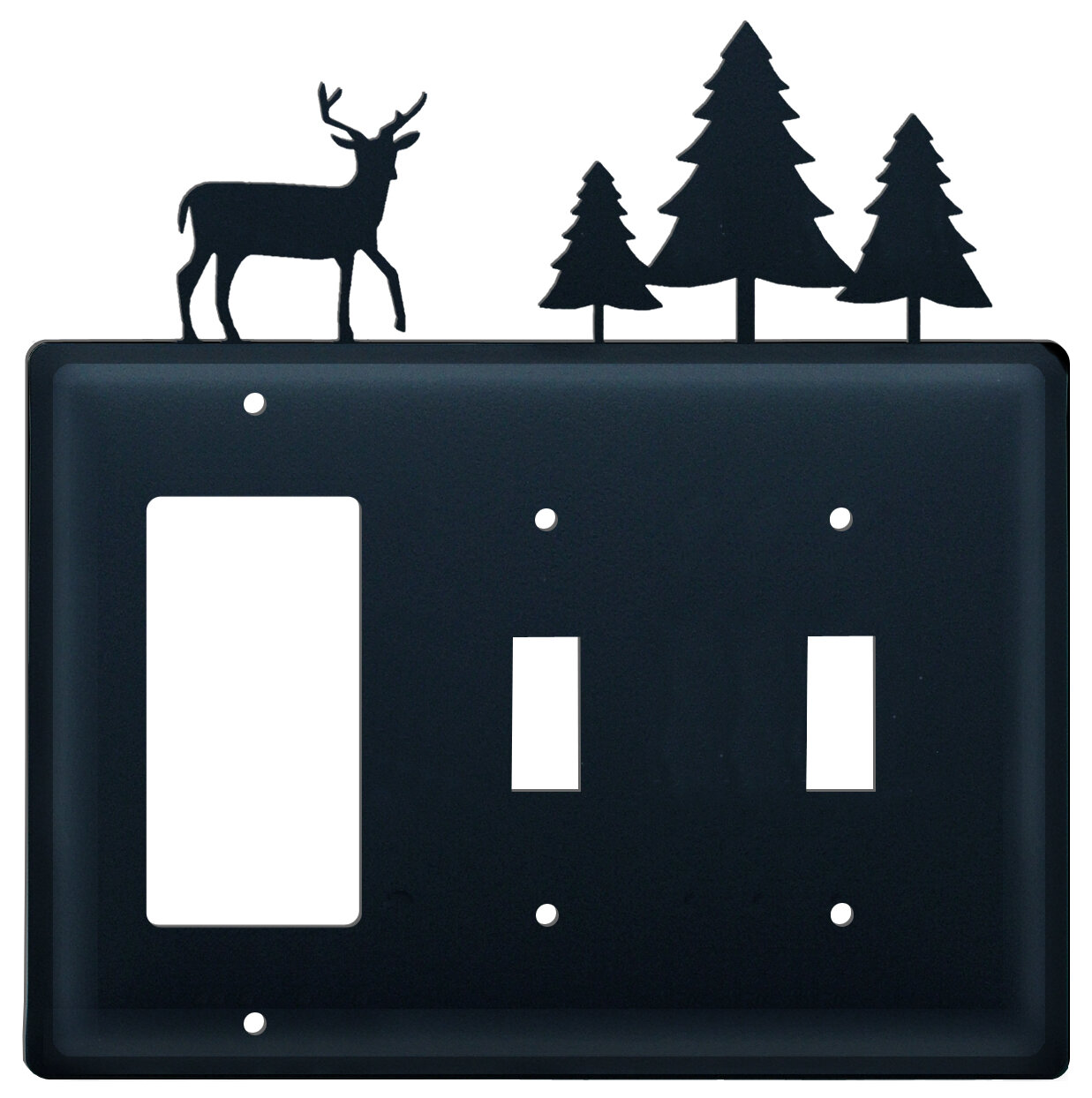 Village Wrought Iron Deer and Pine Trees 3-Gang Toggle Light Switch ...