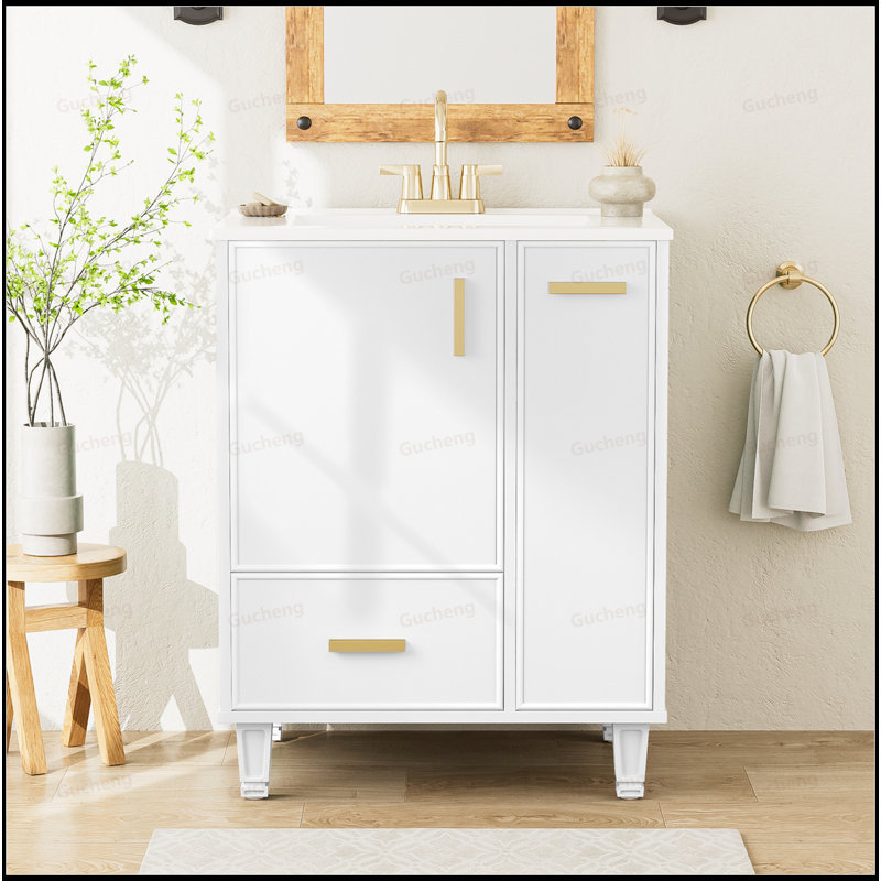 Meuble-lavabo 24 po avec lavabo et panier coulissant à 2 niveaux, Noir