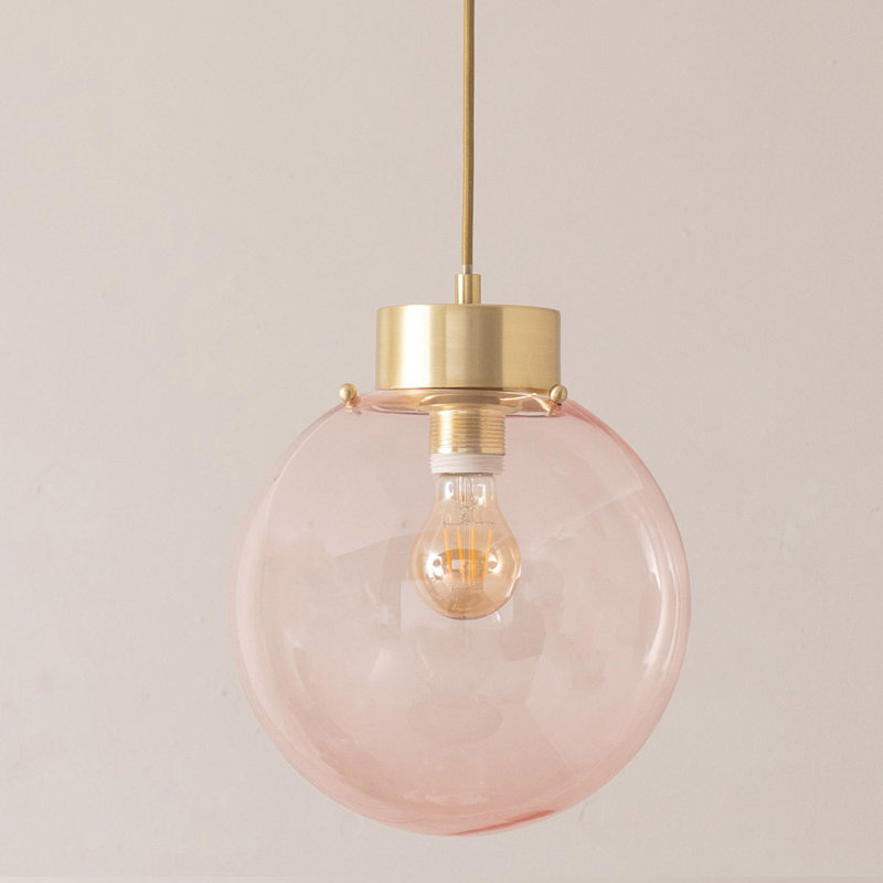 Frenchie Pink Glass Globe Capped Ceiling Pendant Light, No