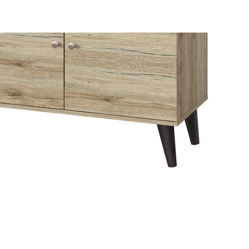 TV Stand For Tvs Up To 63" With 2 Storage Shelves And 1 Cabinet Modern Entertainment Centre, Oak