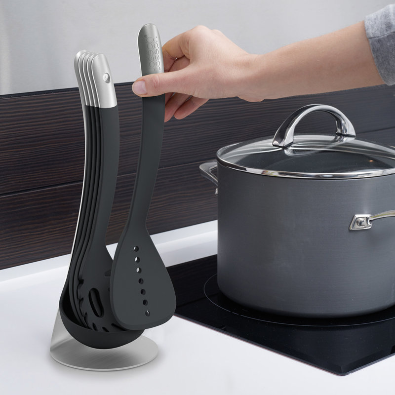 Compact Black and Stainless Steel 5-Piece Nesting Utensil Set