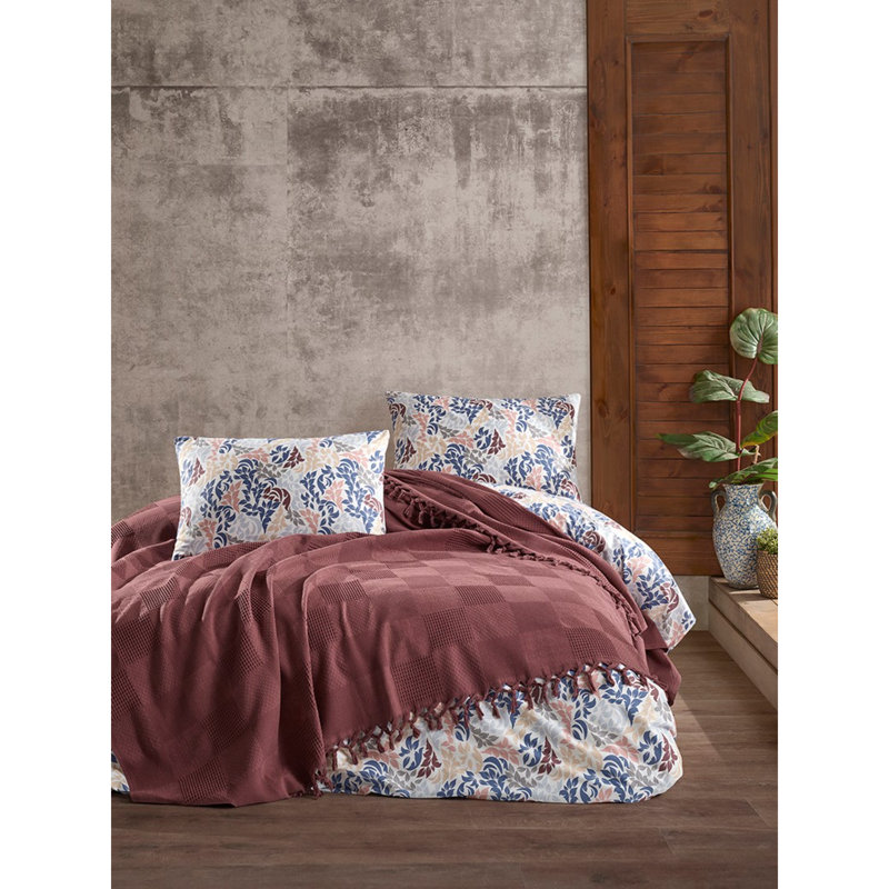 Ensemble de courtepointe 100% coton Marita, Rouge bordeaux