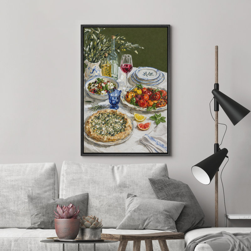 Reproduction d'art méditerranéen encadré sur toile, 24" H x 16" W x 1.5" D, Black