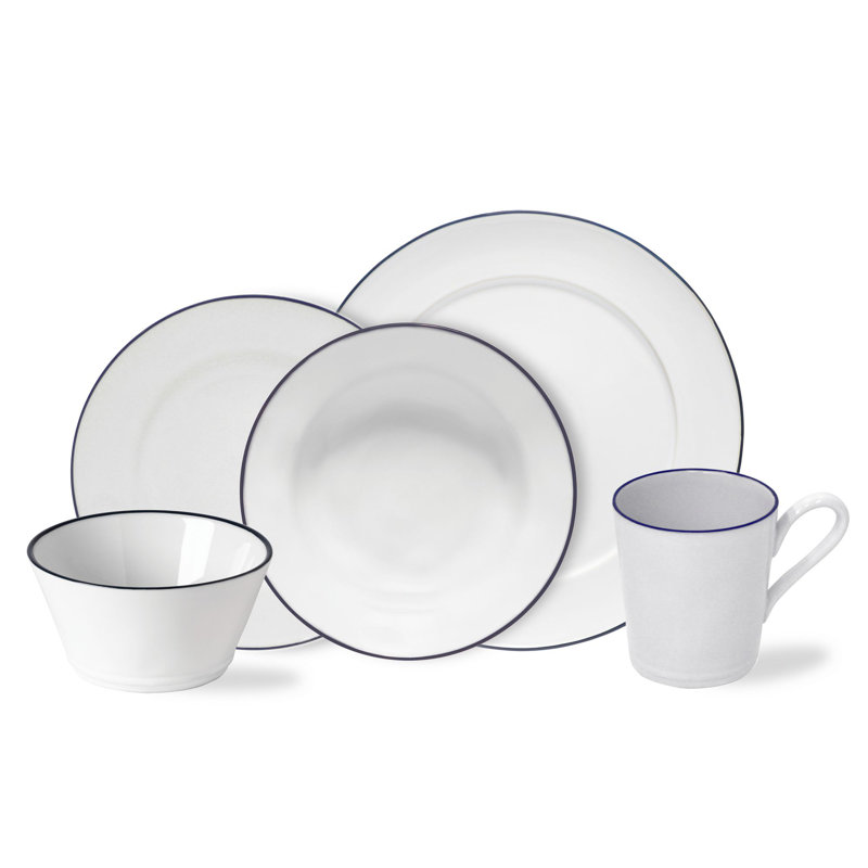 Beja Handmade Stoneware Dinnerware Set, White/Blue