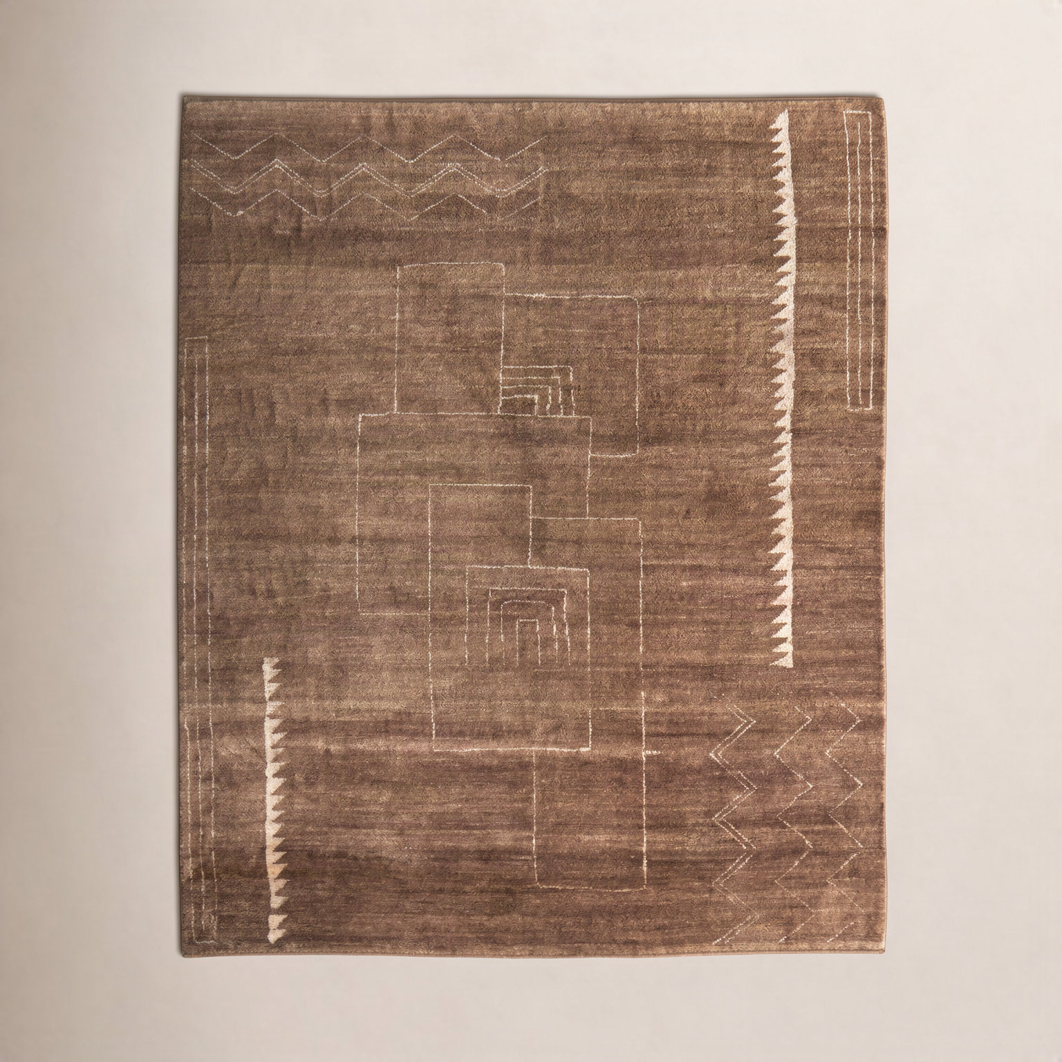 Monaco Brown Hand-Knotted Abstract Rug, Rectangle 5'6" x 8'6"