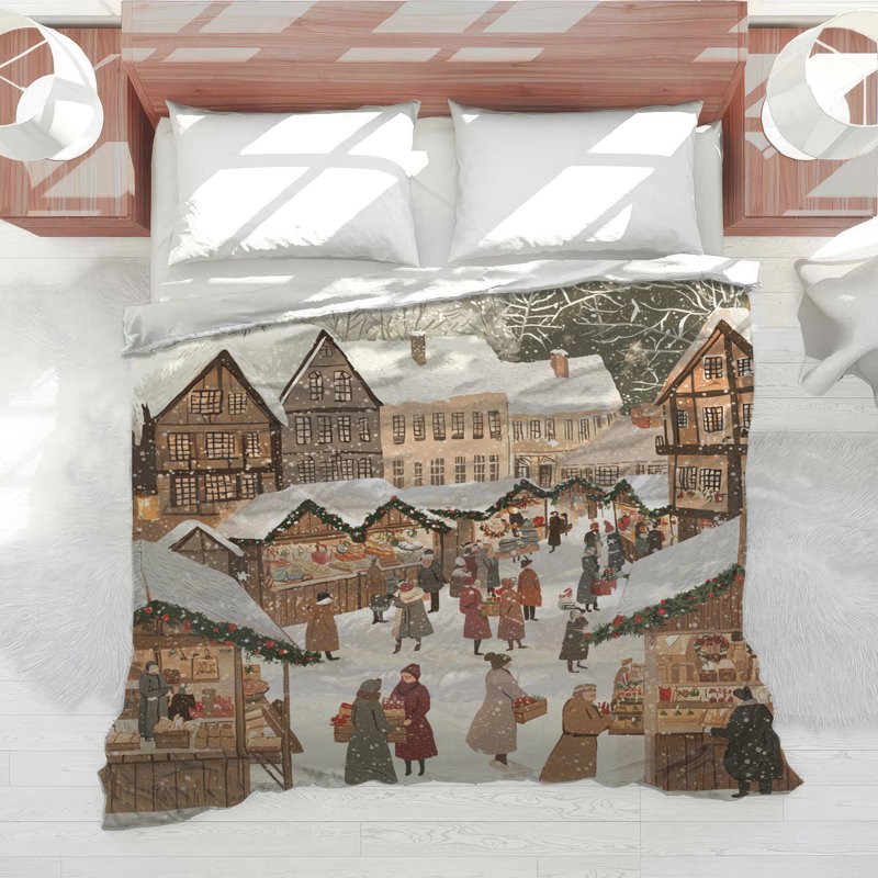 Winter Market Scene Comforter, Twin Extra Long
